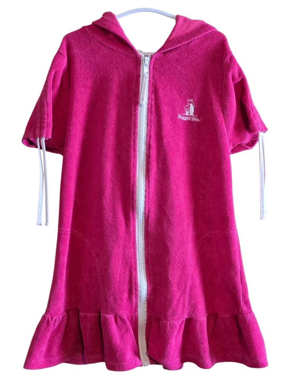 Rugged Bear Pink Hooded Terry Swim Cover-Up Zippered Dress 6X